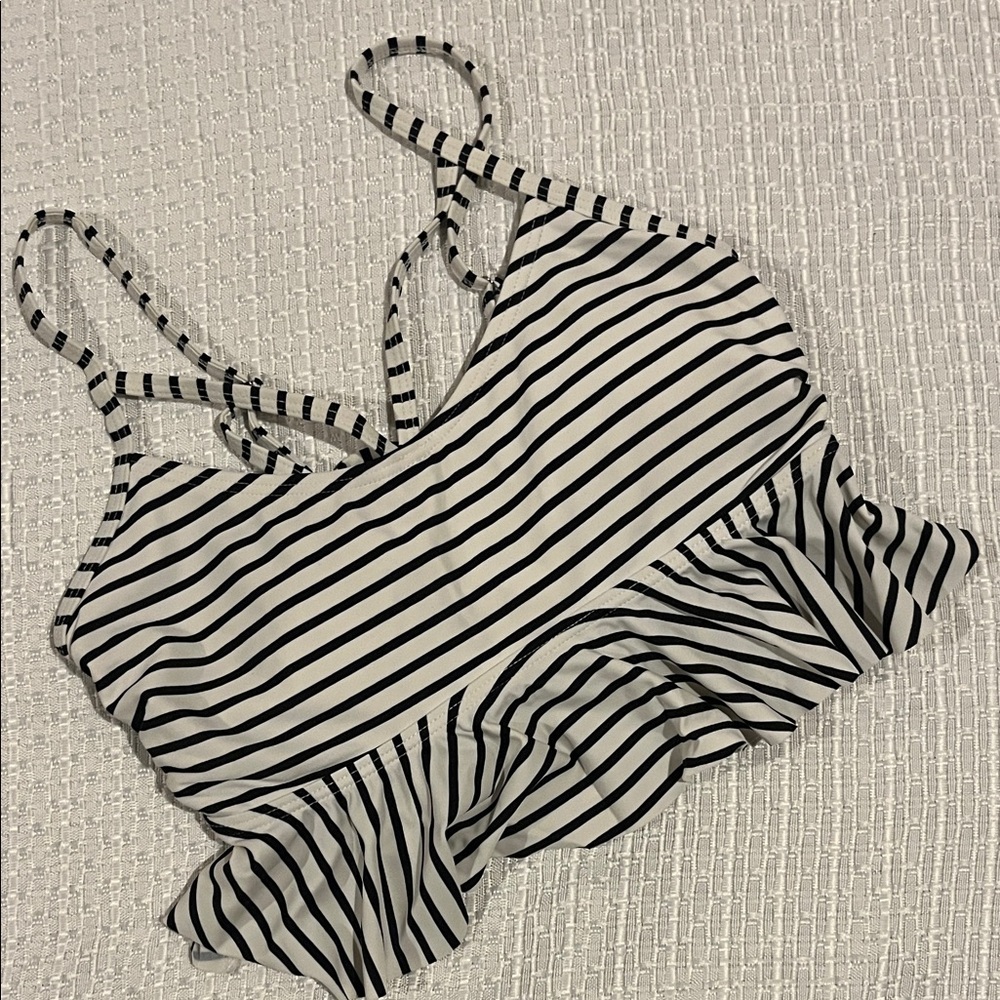 COCOSHIP Black and White Striped Bikini Top